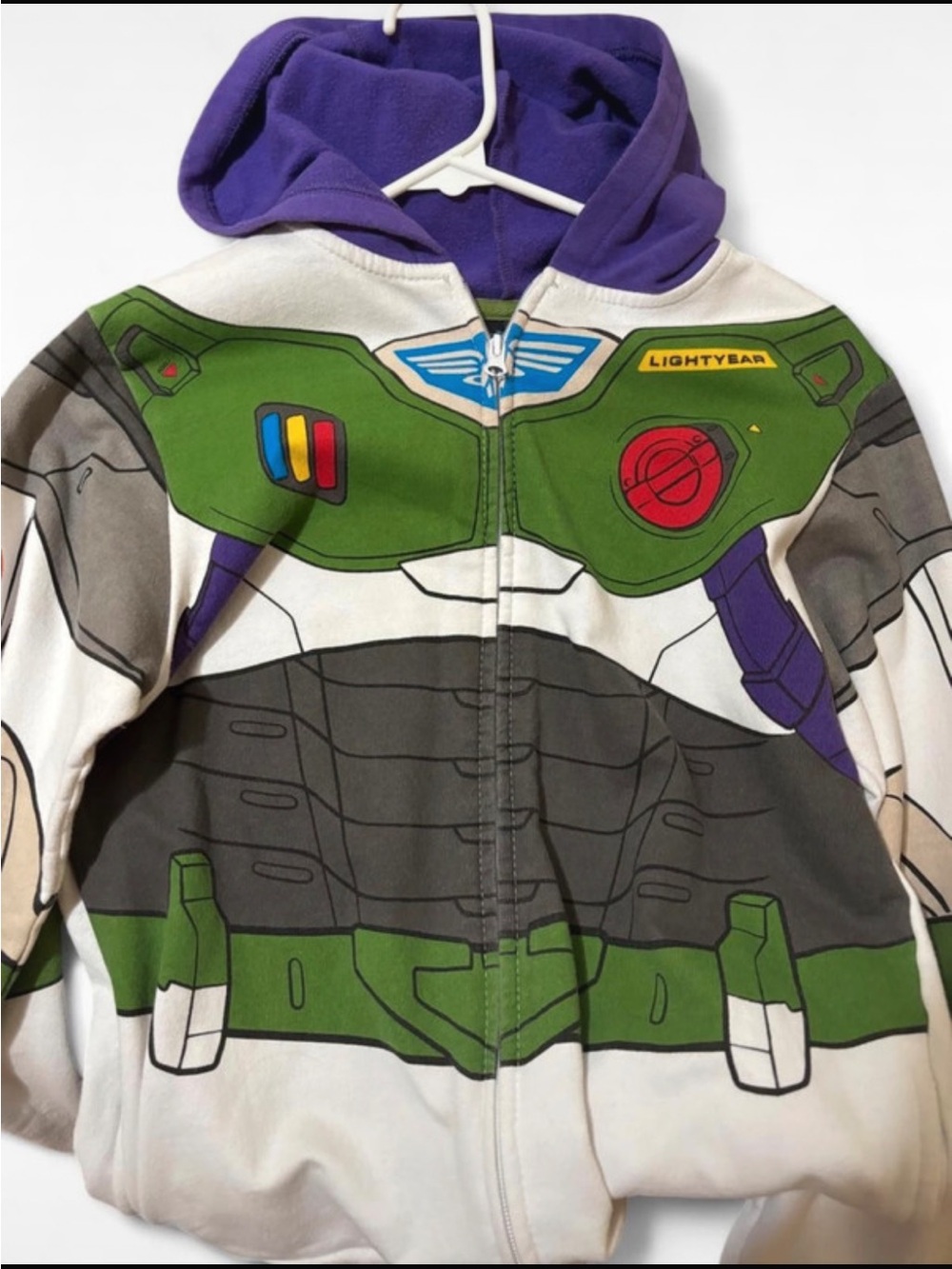Disney Buzz Lightyear Green, Purple & White Zip-Up Costume Hoodie